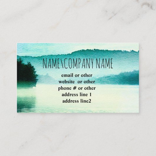 自然アート静かな青とティール(緑がかった色)霧の湖 名刺 (裏面)
