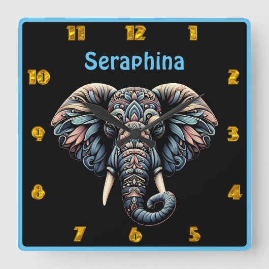 自然インスパイアの入った象のデザイン スクエア壁時計 (正面)