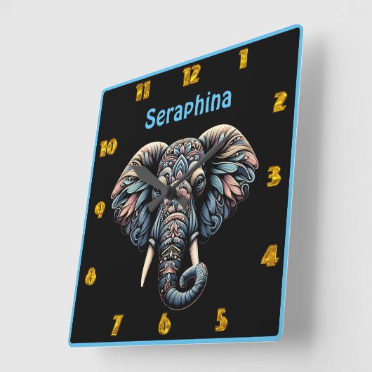 自然インスパイアの入った象のデザイン スクエア壁時計 (傾斜)