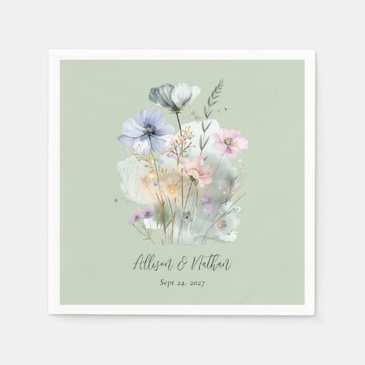 自然インスパイアエレガンス!ライトセージ結婚ズ スタンダードカクテルナプキン (正面)