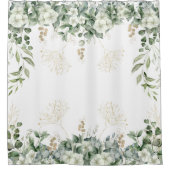 自然インスパイアグリーンと金ゴールドフローラ シャワーカーテン (正面)