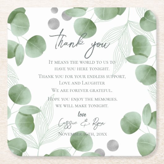 自然インスパイアグ結婚リーの感謝メッセージ スクエアペーパーコースター (正面)