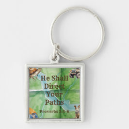 自然インスパイアシルバースクエアキーチェーン キーホルダー