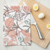 自然インスパイアフローラ：カーネーション花模様 キッチンタオル (四つ折り)