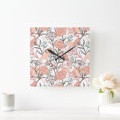 自然インスパイアフローラ:カーネーション花模様 スクエア壁時計 (ホーム)