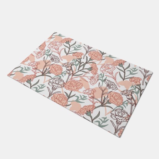 自然インスパイアフローラ：カーネーション花模様 ドアマット (アングル)