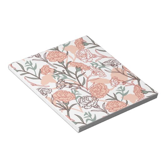 自然インスパイアフローラ:カーネーション花模様 ノートパッド (アングル)