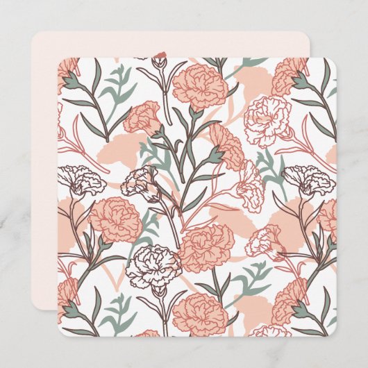 自然インスパイアフローラ：カーネーション花模様 招待状 (正面/裏面)