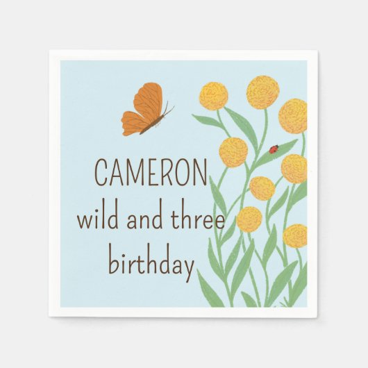 自然インスパイアワイルド&スリーキッド誕生日 スタンダードカクテルナプキン (正面)