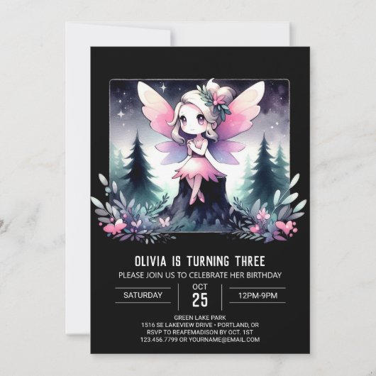 自然ウィムシーフェアリー誕生日 招待状 (正面)
