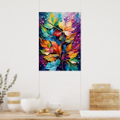 自然ウォールアート鮮やかカラー葉ドロップ ポスター (キッチン)