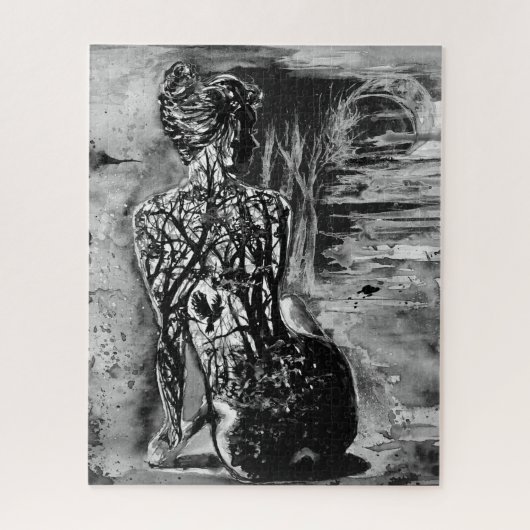 自然ウーマンジグソーパズル白黒絵画ズ ジグソーパズル (縦)