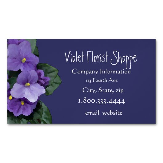 自然エレガント花アフリカ紫色植物 マグネット名刺 (正面)