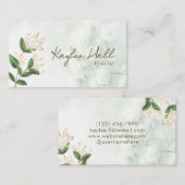 自然エレガント花白緑軟水色 名刺 (正面/裏面)