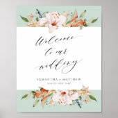 自然エレガント開花結婚Sage's Welcome Sign ポスター (正面)