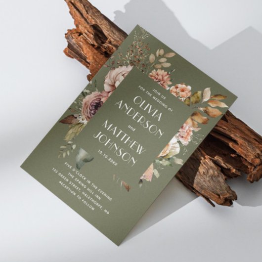 自然オリーブグ結婚リーン | BohoフローラQRコード 招待状