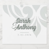 自然オリーブ&アイボリーダマスクモダンスクリプ結婚ト スパークリングワインラベル (シングルラベル)