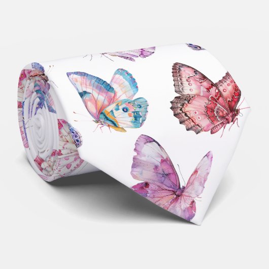 自然カラフル水色バタフライ模様 ネクタイ (ロール)