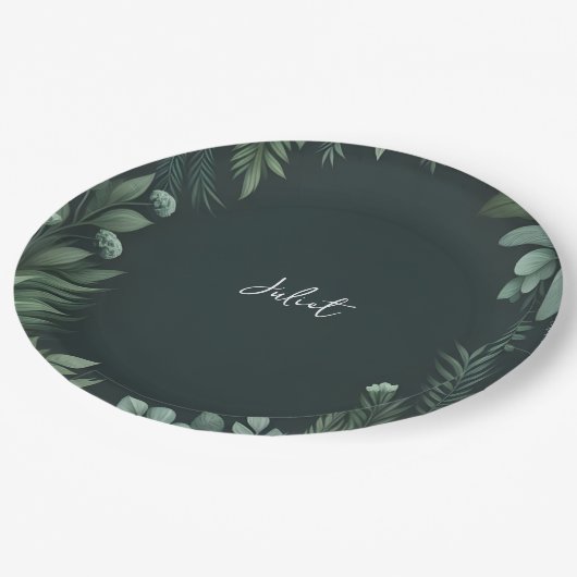 自然ガーデンプラントダークグリーンブライダルシャワー ペーパープレート (アングル)