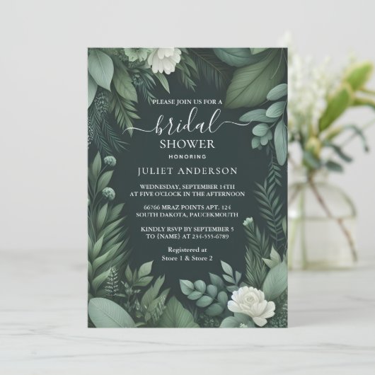 自然ガーデンプラントダークグリーンブライダルシャワー 招待状 (スタンド正面)