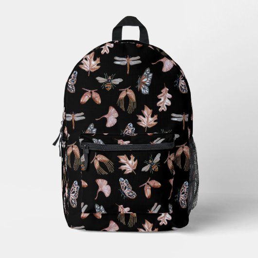 自然キッズブラックバックパック プリントバックパック (正面)