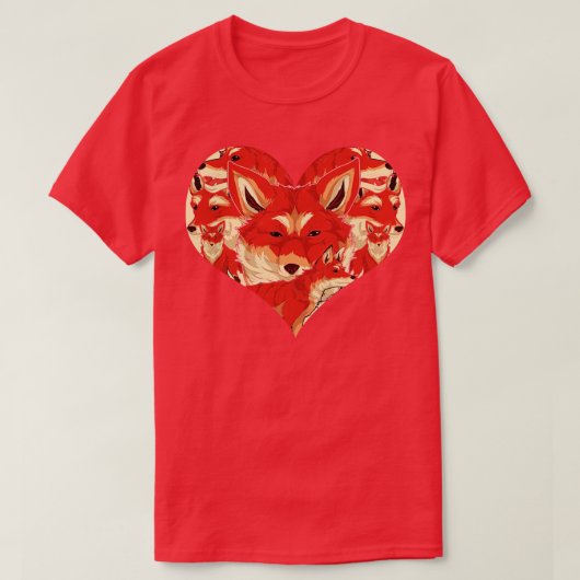 自然キツネ恋人ハート野生動物キツネ Tシャツ (デザイン正面)