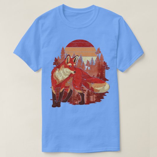 自然キツネ恋人レトロ森林動物キツネ Tシャツ (デザイン正面)