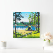 自然キャンプをテーマにした森のテント スクエア壁時計 (ホーム)