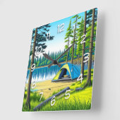 自然キャンプをテーマにした森のテント スクエア壁時計 (傾斜)