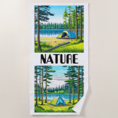 自然キャンプをテーマにした森のテント ビーチタオル (正面)