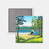 自然キャンプをテーマにした森のテント マグネット (正面/裏面)