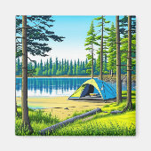 自然キャンプをテーマにした森のテント マグネット (正面)