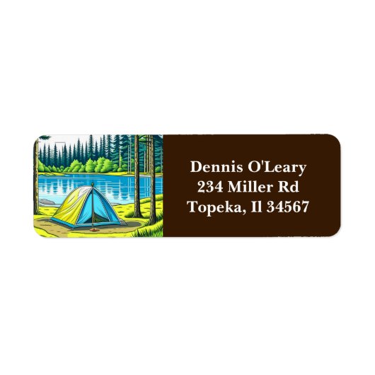 自然キャンプをテーマにした森のテント ラベル (正面)