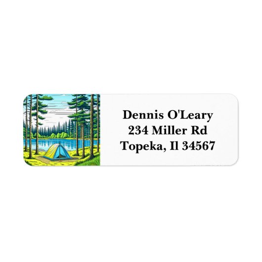 自然キャンプをテーマにした森のテント ラベル (正面)