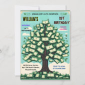 自然クールキャッシュのみマネーツリー13誕生日 招待状 (正面)