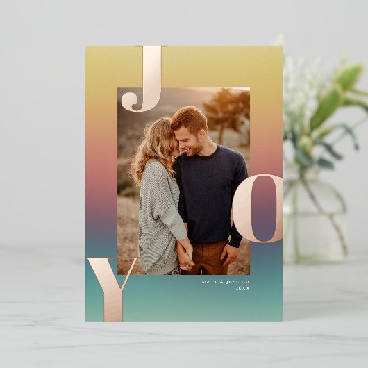 自然グラデモダンーションJOYクリスマスフォト 箔シーズンカード (立ち正面)