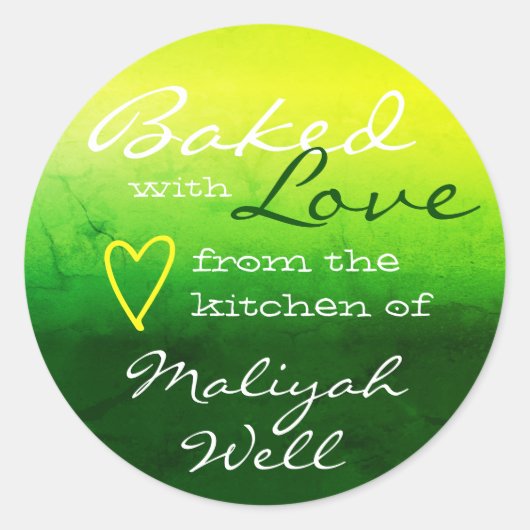 自然グリーンイエロー焼いた大理石と愛ハート ラウンドシール (正面)