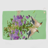 自然グリーンウォーターカラーラブバード薄紫開花  ゴルフタオル (横)