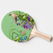 自然グリーンウォーター色フローラ鳥薄紫開花 卓球ラケット (横)