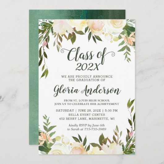 自然グリーンリーフローラ2022年卒業 招待状 (正面/裏面)