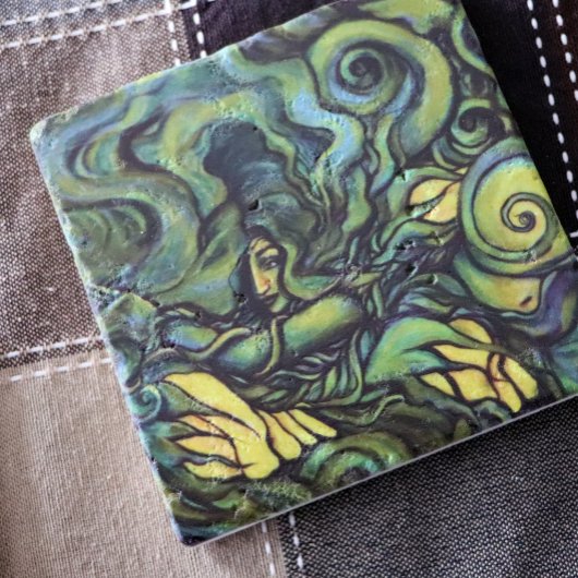 自然グリーン絵画女神の異教の地球 ストーンコースター