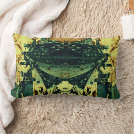 自然グリーン、ブラウン、黄色の複雑なデザイン ランバークッション