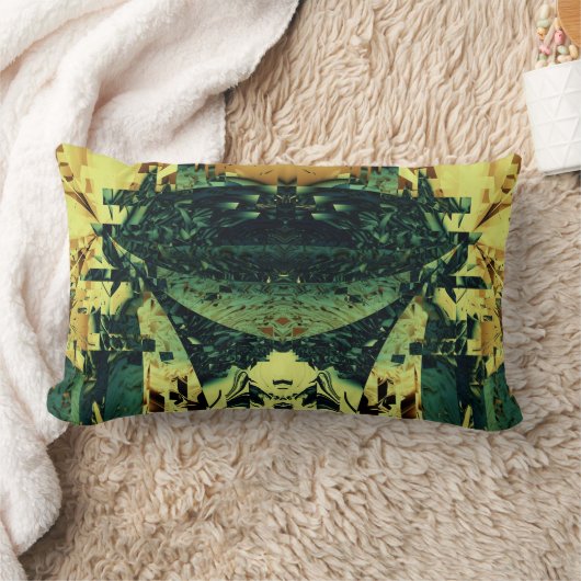 自然グリーン、ブラウン、黄色の複雑なデザイン ランバークッション (ブランケット)