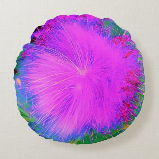 自然サイケデリック紫ミルクウィード ラウンドクッション (正面)