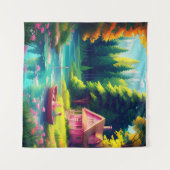 自然シーナリーピンクコテージ タペストリー (正面(横))