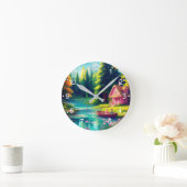 自然シーナリーピンクコテージ ラウンド壁時計 (ホーム)