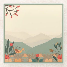 自然シーングリーン縁どガラスコースター ガラスコースター