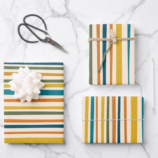 自然ストライプモダン美的パカラフルターン ラッピングペーパーシート (正面)