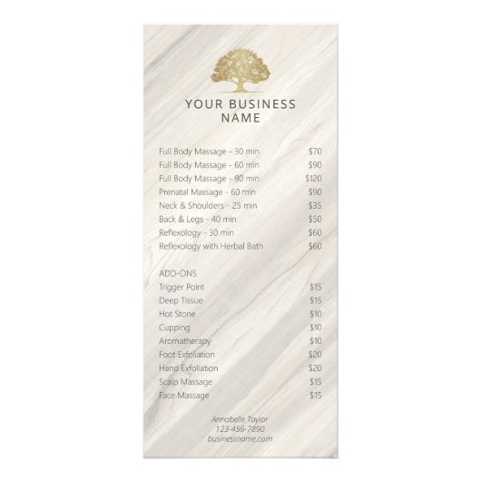 自然スパサロン価格リストラックカード ラックカード (正面)