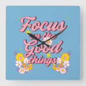 自然ソウルスローガン | Focus on the Good Things スクエア壁時計 (正面)